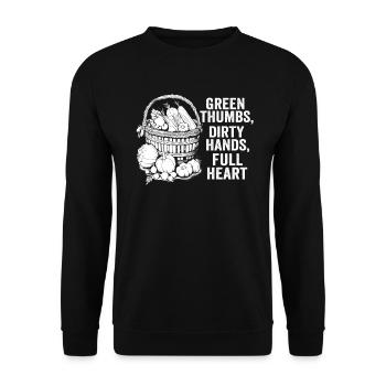 Grüne Daumen Schmutzige Hände Volle Herzen - Unisex Pullover - Schwarz - Vorne - Alina (178cm) & Michal (187cm)