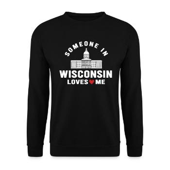 Jemand in Wisconsin liebt mich - Unisex Pullover - Schwarz - Vorne - Alina (178cm) & Michal (187cm)