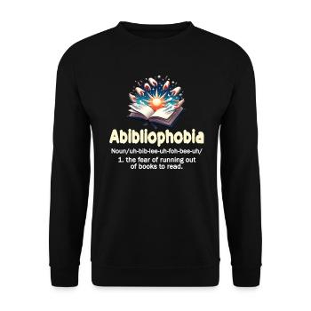 Abibliophobie Bücherwurm Lesebücher - Unisex Pullover - Schwarz - Vorne - Alina (178cm) & Michal (187cm)