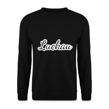 Luckau - Textdesign mit Stadtnamen - Unisex Pullover - Schwarz - Vorne - Alina (178cm) & Michal (187cm)