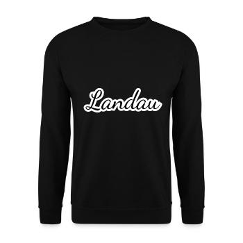 Landau - Textdesign mit Stadtnamen - Unisex Pullover - Schwarz - Vorne - Alina (178cm) & Michal (187cm)