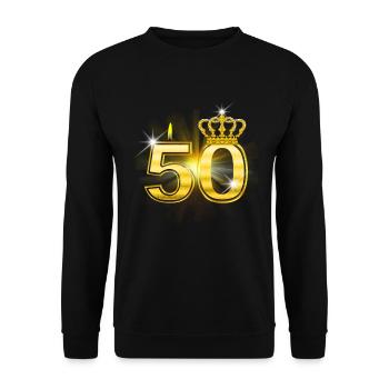 50 - Birthday - Queen - Gold - Unisex Pullover - Schwarz - Vorne - Alina (178cm) & Michal (187cm)