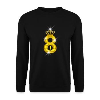 8 birthday - Crown - candle - gold - Unisex Sweatshirt - black - Front - Alina (178cm) & Michal (187cm)