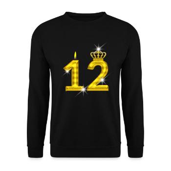 12 birthday - Crown - candle - gold - Unisex Sweatshirt - black - Front - Alina (178cm) & Michal (187cm)