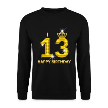 13-happy birthday - birthday - number gold - Unisex Sweatshirt - black - Front - Alina (178cm) & Michal (187cm)