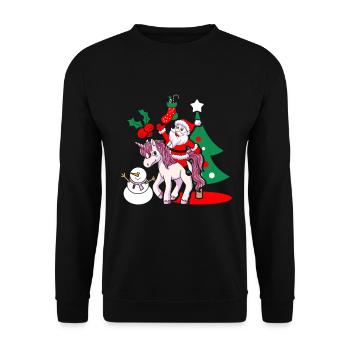 Santa Einhorn Weihnachtsmann Weihnachten Geschenk - Unisex Pullover - Schwarz - Vorne - Alina (178cm) & Michal (187cm)