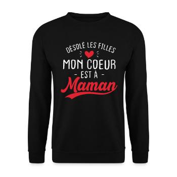 Désolé les filles mon coeur est à maman - Sweat-shirt Unisexe - noir - Devant - Alina (178cm) & Michal (187cm)