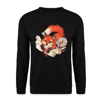 Fuchs mit Büchern und Schriftrollen, Tinte Lesen - Unisex Pullover - Schwarz - Vorne - Alina (178cm) & Michal (187cm)