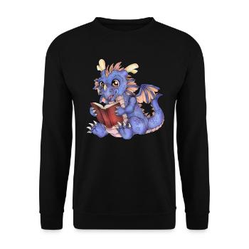 Niedlicher Lesender Drache Fantasy Geschenkidee - Unisex Pullover - Schwarz - Vorne - Alina (178cm) & Michal (187cm)