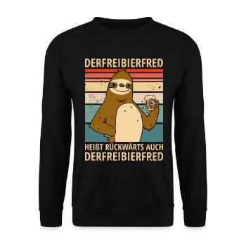 Faultier Spruch Bier Derfreibierfred Party Saufen - Unisex Pullover - Schwarz - Vorne - Alina (178cm) & Michal (187cm)