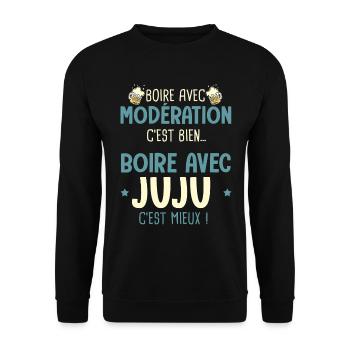 Julien modération boire avec juju c est mieux - Sweat-shirt Unisexe - noir - Devant - Alina (178cm) & Michal (187cm)
