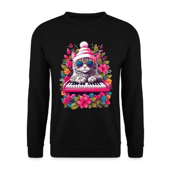 Cute Cat with Piano - Unisex Sweatshirt - black - Front - Alina (178cm) & Michal (187cm)
