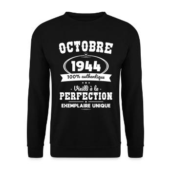 80th Birthday - October 1944 Perfection - Unisex Sweatshirt - black - Front - Alina (178cm) & Michal (187cm)