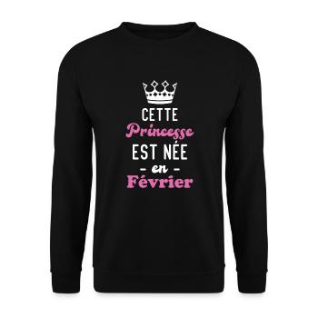 Cette princesse est née en février - Sweat-shirt Unisexe - noir - Devant - Alina (178cm) & Michal (187cm)