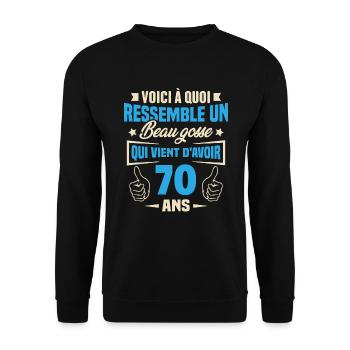 Cadeau Voici à Quoi Ressemble Un Beau Gosse 70 ans - Sweat-shirt Unisexe - noir - Devant - Alina (178cm) & Michal (187cm)