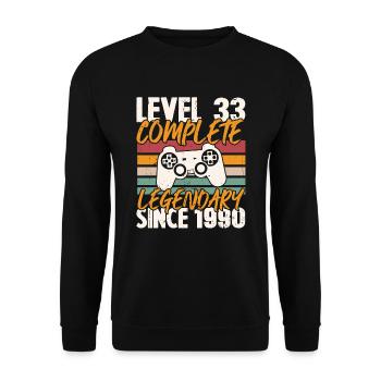 Geburtstagsgeschenk, Level 33 Complete 1990 - Unisex Pullover - Schwarz - Vorne - Alina (178cm) & Michal (187cm)