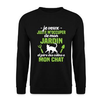 M'occuper de mon jardin - Cadeau jardinier chat - Sweat-shirt Unisexe - noir - Devant - Alina (178cm) & Michal (187cm)