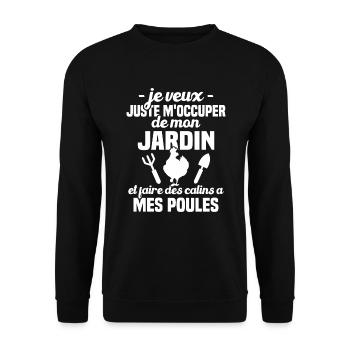M'occuper de mon jardin, Cadeau jardinier poules - Sweat-shirt Unisexe - noir - Devant - Alina (178cm) & Michal (187cm)