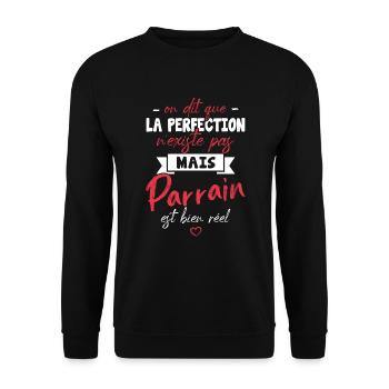 on dit que la perfection n'existe pas mais parrain - Sweat-shirt Unisexe - noir - Devant - Alina (178cm) & Michal (187cm)