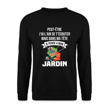 Dans ma tête je pense a mon jardin - Sweat-shirt Unisexe - noir - Devant - Alina (178cm) & Michal (187cm)