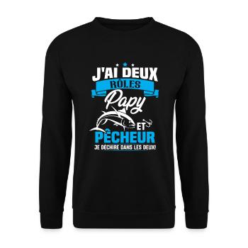 Papy Et pêcheur - Sweat-shirt Unisexe - noir - Devant - Alina (178cm) & Michal (187cm)