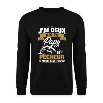 Papy Et pêcheur - Sweat-shirt Unisexe - noir - Devant - Alina (178cm) & Michal (187cm)