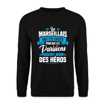 Les marseillais ont été créés pour les parisiens - Sweat-shirt Unisexe - noir - Devant - Alina (178cm) & Michal (187cm)