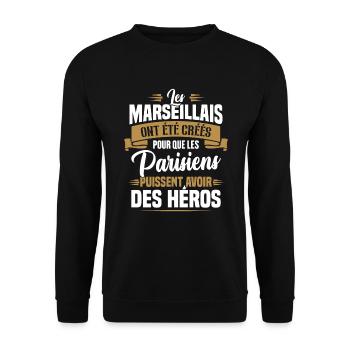 Les marseillais ont été créés pour les parisiens - Sweat-shirt Unisexe - noir - Devant - Alina (178cm) & Michal (187cm)