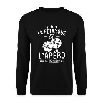 Pétanque et Apéro - Sweat-shirt Unisexe - noir - Devant - Alina (178cm) & Michal (187cm)