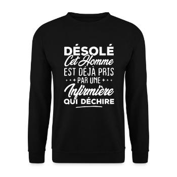 Cet homme est déjà pris par une infirmière - Sweat-shirt Unisexe - noir - Devant - Alina (178cm) & Michal (187cm)