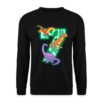 Dinosaure 7ème fête d’anniversaire numéro 7 - 7 ans - Sweat-shirt Unisexe - noir - Devant - Alina (178cm) & Michal (187cm)