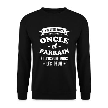 Onkel und Pate - Unisex Pullover - Schwarz - Vorne - Alina (178cm) & Michal (187cm)