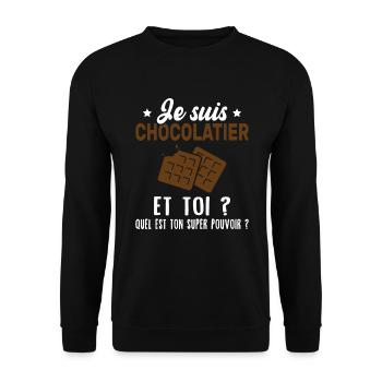 Je suis chocolatier et toi que ton super pouvoir ? - Sweat-shirt Unisexe - noir - Devant - Alina (178cm) & Michal (187cm)