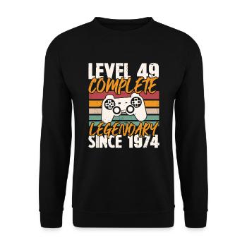 Cadeau d'anniversaire, Niveau 49 complete 1974 - Sweat-shirt Unisexe - noir - Devant - Alina (178cm) & Michal (187cm)