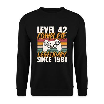 Cadeau d'anniversaire, Niveau 42 complete 1981 - Sweat-shirt Unisexe - noir - Devant - Alina (178cm) & Michal (187cm)