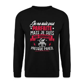 Pas parfaite mais je suis aide soignante - Sweat-shirt Unisexe - noir - Devant - Alina (178cm) & Michal (187cm)