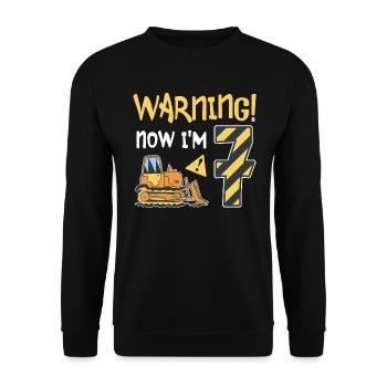 Bulldozer Anniversaire 7 ans Jeunes ouvriers de la construction - Sweat-shirt Unisexe - noir - Devant - Alina (178cm) & Michal (187cm)