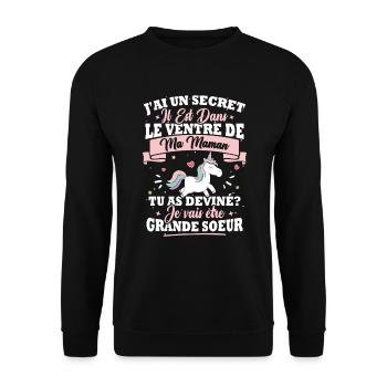 Humour cadeau je vais être grande soeur - Sweat-shirt Unisexe - noir - Devant - Alina (178cm) & Michal (187cm)