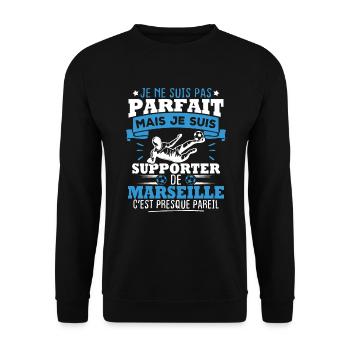 Pas parfait mais je suis supporter de marseille - Sweat-shirt Unisexe - noir - Devant - Alina (178cm) & Michal (187cm)