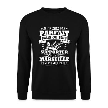 Pas parfait mais je suis supporter de marseille - Sweat-shirt Unisexe - noir - Devant - Alina (178cm) & Michal (187cm)