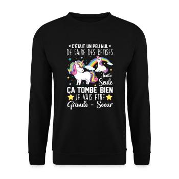 Je vais être grande soeur - Sweat-shirt Unisexe - noir - Devant - Alina (178cm) & Michal (187cm)