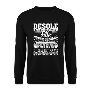 Je suis déjà pris par une fille super géniale - Sweat-shirt Unisexe - noir - Devant - Alina (178cm) & Michal (187cm)