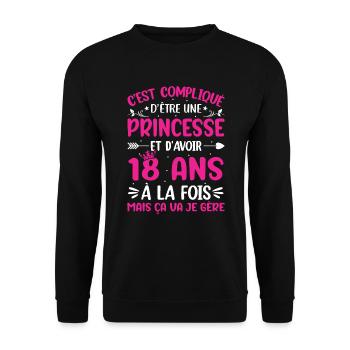Une princesse et d'avoir 18 ans - Sweat-shirt Unisexe - noir - Devant - Alina (178cm) & Michal (187cm)