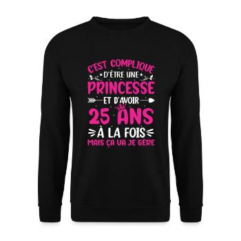 Une princesse et d'avoir 25 ans - Sweat-shirt Unisexe - noir - Devant - Alina (178cm) & Michal (187cm)
