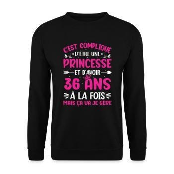 Une princesse et d'avoir 36 ans - Sweat-shirt Unisexe - noir - Devant - Alina (178cm) & Michal (187cm)