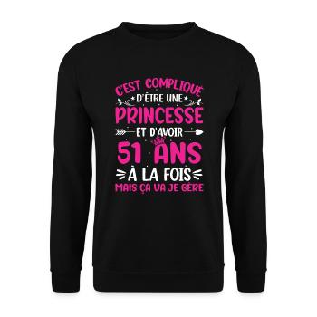 Une princesse et d'avoir 51 ans - Sweat-shirt Unisexe - noir - Devant - Alina (178cm) & Michal (187cm)