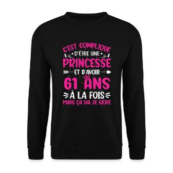 Une princesse et d'avoir 61 ans - Sweat-shirt Unisexe - noir - Devant - Alina (178cm) & Michal (187cm)