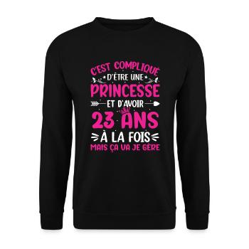 Une princesse et d'avoir 23 ans - Sweat-shirt Unisexe - noir - Devant - Alina (178cm) & Michal (187cm)