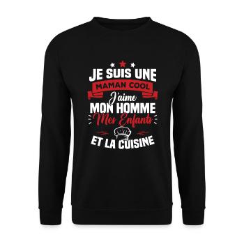 Une maman cool j'aime mon homme et la cuisine - Sweat-shirt Unisexe - noir - Devant - Alina (178cm) & Michal (187cm)