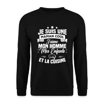 Une maman cool j'aime mon homme et la cuisine - Sweat-shirt Unisexe - noir - Devant - Alina (178cm) & Michal (187cm)